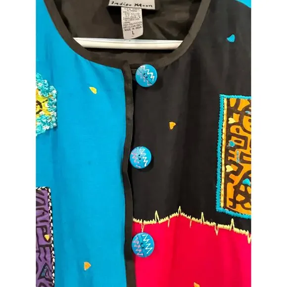Indigo Moon Patchwork Jacket XL (16-18) Embroidered Artsy Boho Shacket - Picture 3 of 7